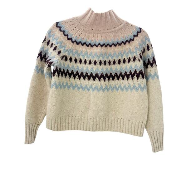 La Vie Knitted Rebecca Taylor Fair Isle Turtleneck Sweater Oatmel Combo Size XS - Picture 7 of 11